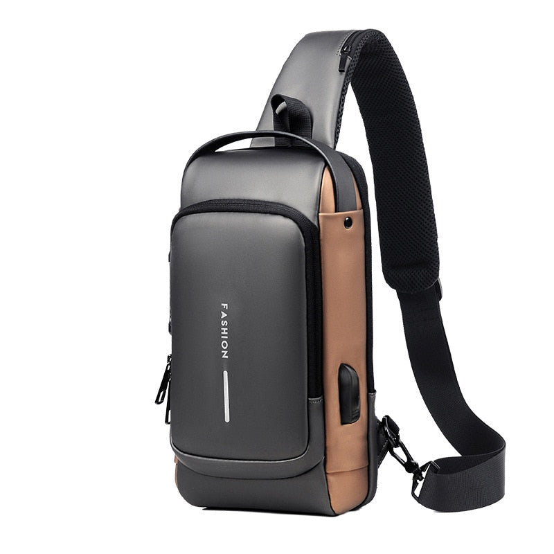 Bolsa de Ombro Antifurto com Carregamento USB - Fibra de Carbono