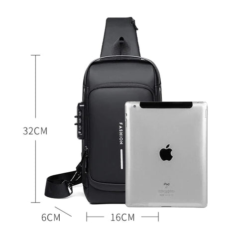 Bolsa de Ombro Antifurto com Carregamento USB - Fibra de Carbono