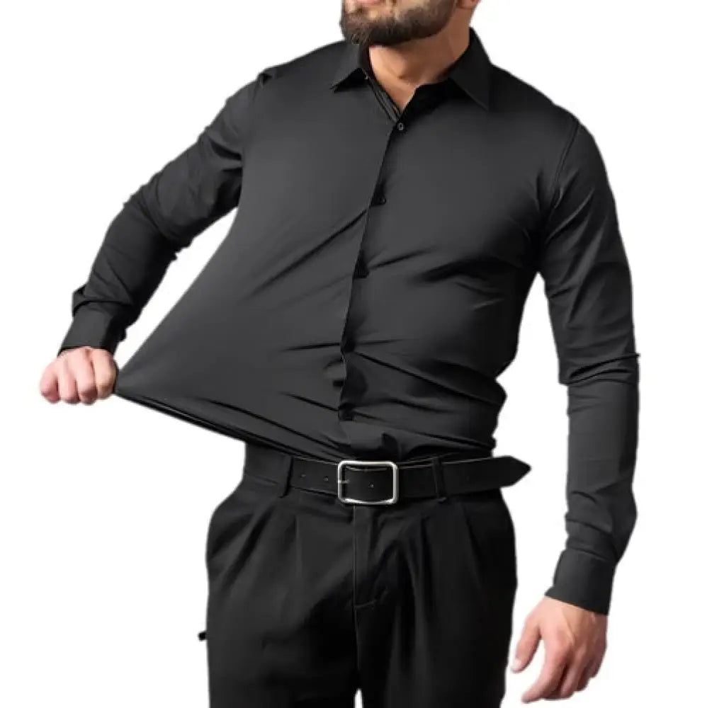 Camisa Social Masculina Anti Amassado - Ultra Comfort (Compre 1 Leve 2) Preto / Preto / P 026
