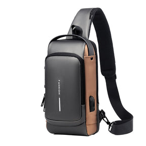 Bolsa de Ombro Antifurto com Carregamento USB - Fibra de Carbono