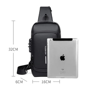 Bolsa de Ombro Antifurto com Carregamento USB - Fibra de Carbono