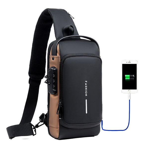 Bolsa de Ombro Antifurto com Carregamento USB - Fibra de Carbono