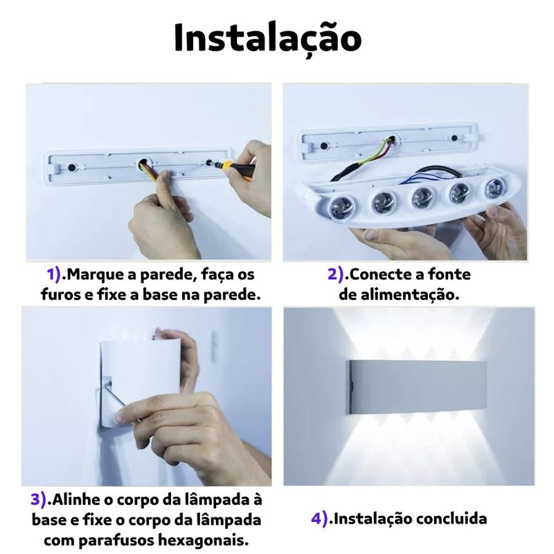 Arandela de Parede Retangular Led 2 Focos