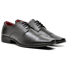 Sapato Social Masculino Preto Fosco com Cadarço e Detalhe no Bico